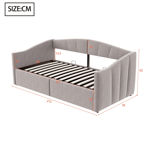 Sofá-cama 90x200 cm - Com arrumação hidráulica, com estrado e braços - Cinza claro