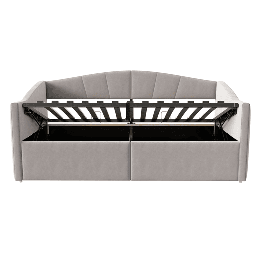 Sofá-cama 90x200 cm - Com arrumação hidráulica, com estrado e braços - Cinza claro