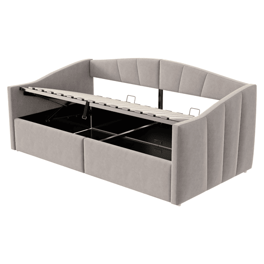 Sofá-cama 90x200 cm - Com arrumação hidráulica, com estrado e braços - Cinza claro
