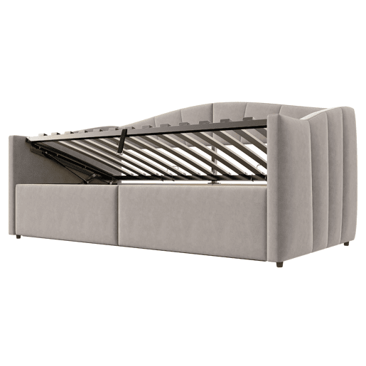 Sofá-cama 90x200 cm - Com arrumação hidráulica, com estrado e braços - Cinza claro