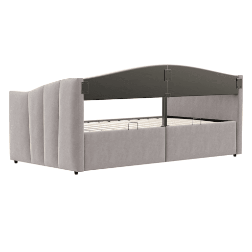 Sofá-cama 90x200 cm - Com arrumação hidráulica, com estrado e braços - Cinza claro