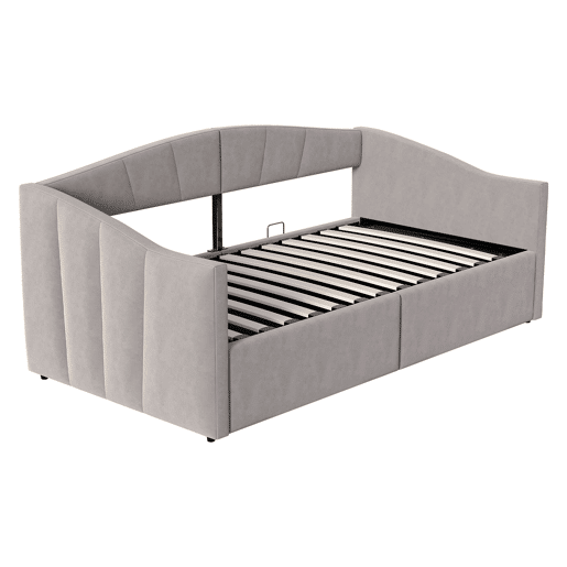 Sofá-cama 90x200 cm - Com arrumação hidráulica, com estrado e braços - Cinza claro