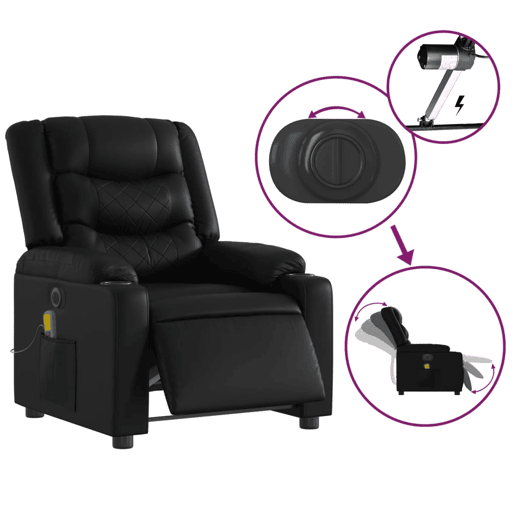 Poltrona massagens reclinável - Poltrona relax elétrica couro artificial preto