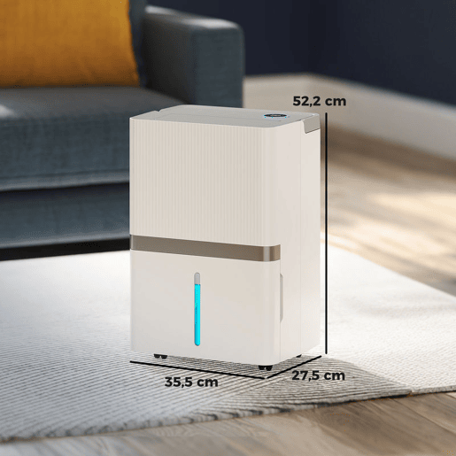 HOMCOM Desumidificador 35LDia para Áreas de 40-90 m² Indicador de Humidade Depósito de 5,5 Litros Drenagem Contínua Temporizador 24h Ecrã LED Secagem de Roupa 35,5x27,5x52,2 cm Branco