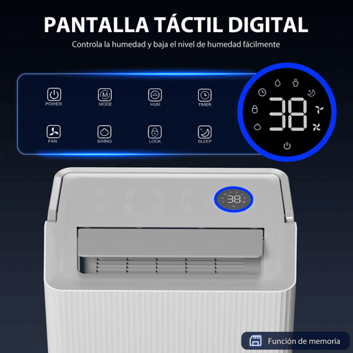 HOMCOM Desumidificador 35LDia para Áreas de 40-90 m² Indicador de Humidade Depósito de 5,5 Litros Drenagem Contínua Temporizador 24h Ecrã LED Secagem de Roupa 35,5x27,5x52,2 cm Branco