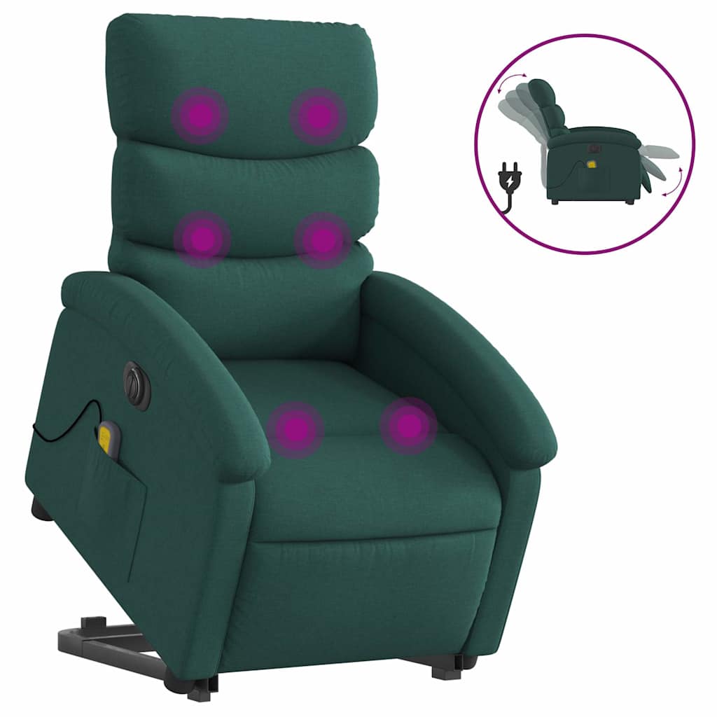 Sillón masaje eléctrico reclinable - sillón relax elevable tela verde oscuro