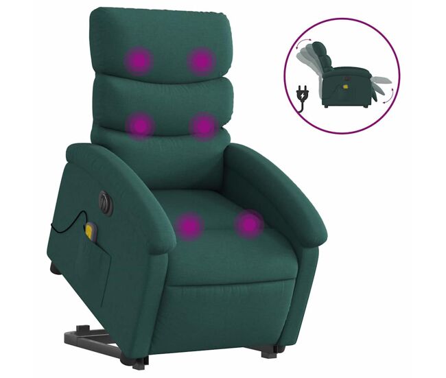 Sillón masaje eléctrico reclinable - sillón relax elevable tela verde oscuro