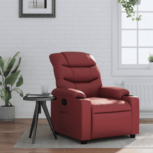 Poltrona reclinável - Poltrona relax couro artificial vermelho tinto