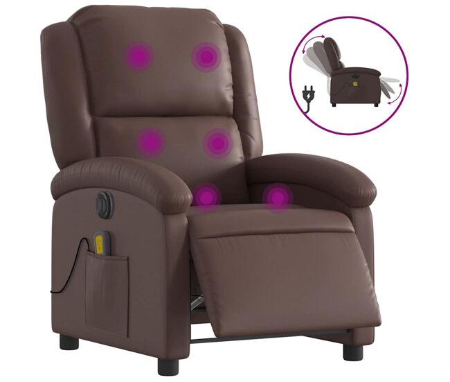 Sillón de masaje reclinable - sillón relax eléctrico cuero sintético marrón