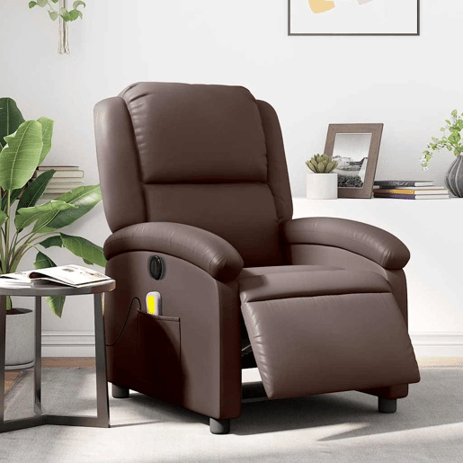 Poltrona massagens reclinável - Poltrona relax elétrica couro artif. castanho