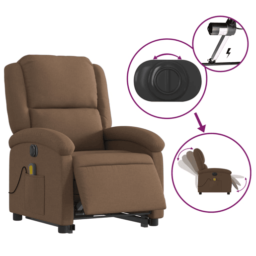 Poltrona elétrica elevatória massagens - Poltrona relax tecido castanho