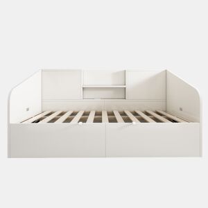 Cama individual 90x200 - Hidráulica com arrumação, 2 prateleiras, USBType-C - Branca