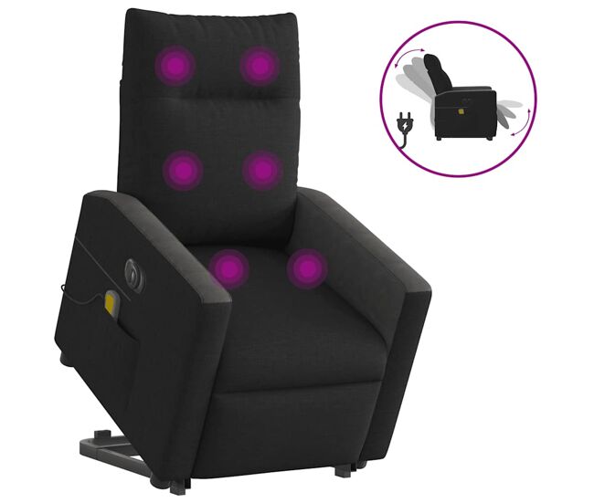 Sillón de masaje eléctrico reclinable - sillón relax elevable tela negro