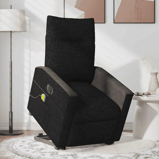 Poltrona elétrica elevatória massagens - Poltrona relax tecido preto