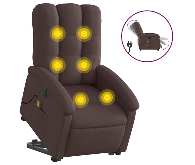 Sillón masaje eléctrico reclinable - sillón relax elevable tela marrón oscuro
