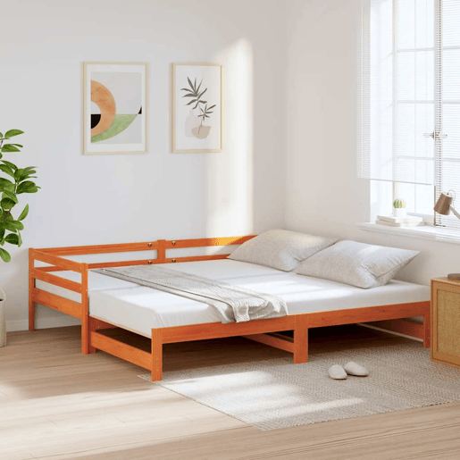 Sofá-cama, Sofá conversível com gavetão 80x200 cm madeira de pinho castanho cera