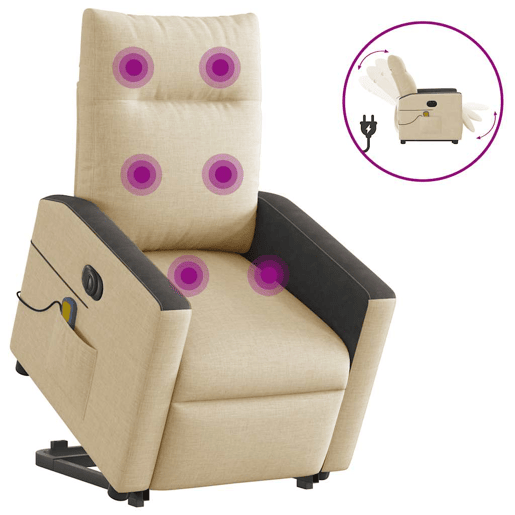 Poltrona elétrica elevatória massagens - Poltrona relax tecido creme Poltrona elétrica elevatória massagens - Poltrona relax tecido creme