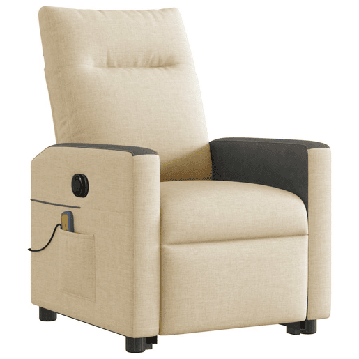 Poltrona elétrica elevatória massagens - Poltrona relax tecido creme Poltrona elétrica elevatória massagens - Poltrona relax tecido creme