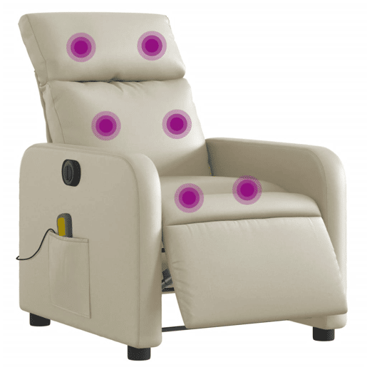 Poltrona massagens reclinável - Poltrona relax elétrica couro artificial creme