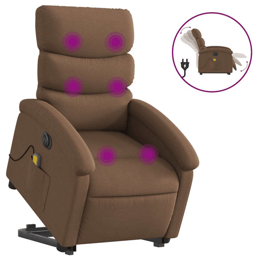 Poltrona elétrica elevatória massagens - Poltrona relax tecido castanho