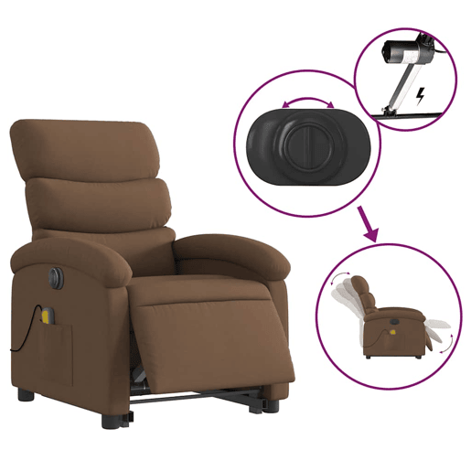 Poltrona elétrica elevatória massagens - Poltrona relax tecido castanho