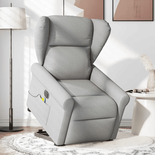 Poltrona elétrica elevatória massagens - Poltrona relax tecido cinzento-nublado
