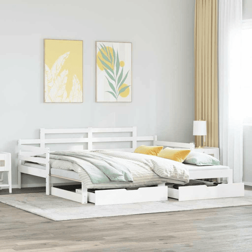 Sofá-cama, Sofá conversível com gavetão e gavetas sem colchão 90x200 cm branco