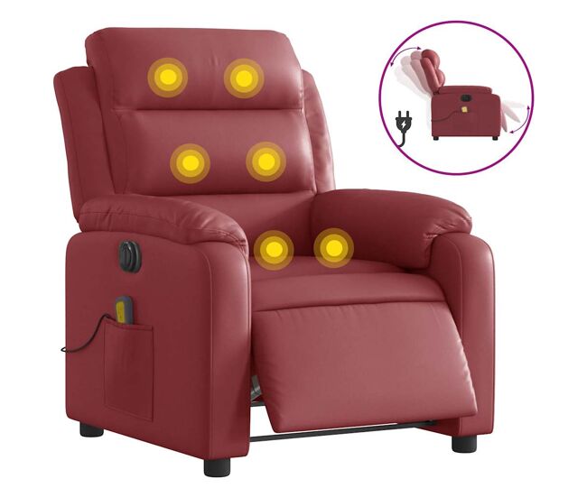 Sillón masaje reclinable - sillón relax eléctrico cuero sintético rojo tinto