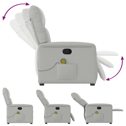 Cadeira de massagem reclinável - Poltrona relax tecido cinzento Cadeira de massagem reclinável - Poltrona relax tecido cinzento