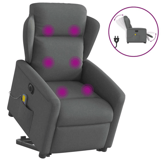 Poltrona elétrica elevatória massagens - Poltrona relax tecido cinzento-escuro