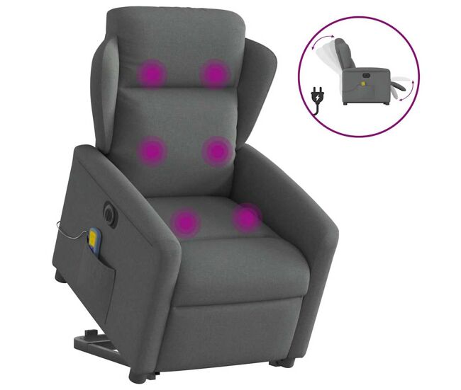 Sillón de masaje eléctrico reclinable - sillón relax elevable tela gris oscuro