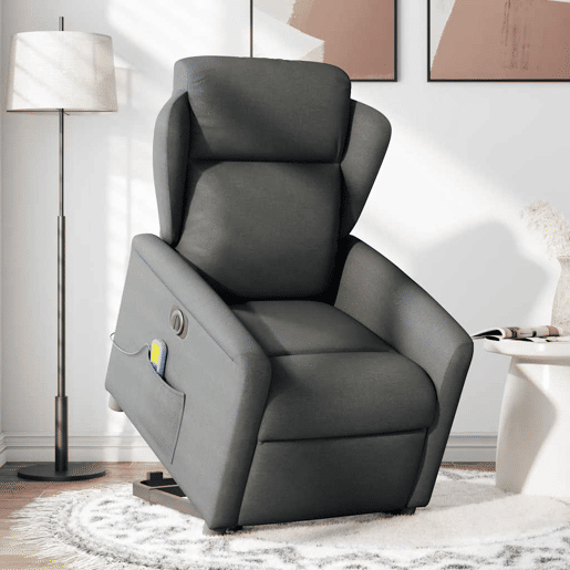 Poltrona elétrica elevatória massagens - Poltrona relax tecido cinzento-escuro