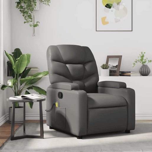 Poltrona de massagens reclinável - Poltrona relax couro artificial cinzento