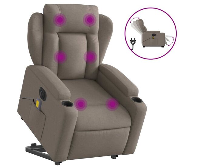 Sillón de masaje eléctrico reclinable - sillón relax elevable tela taupé