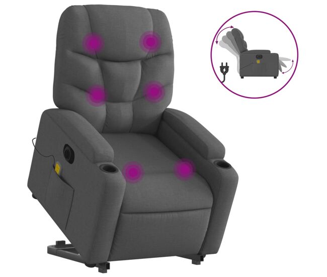 Sillón de masaje eléctrico reclinable - sillón relax elevable tela gris oscuro