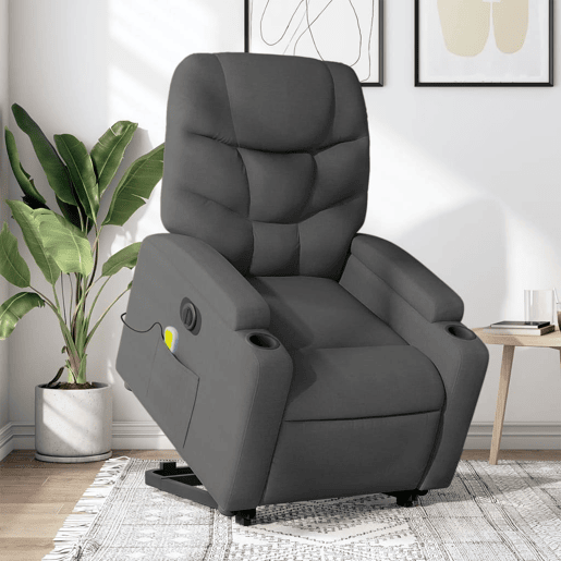 Poltrona elétrica elevatória massagens - Poltrona relax tecido cinzento-escuro