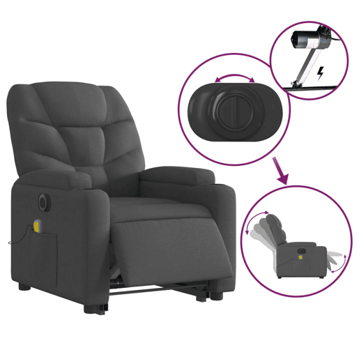 Poltrona elétrica elevatória massagens - Poltrona relax tecido cinzento-escuro