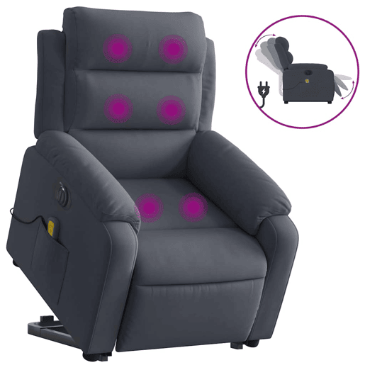 Poltrona massagens elevatória elétrica veludo cinzento-escuro