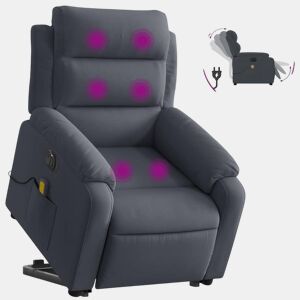Poltrona massagens elevatória elétrica veludo cinzento-escuro