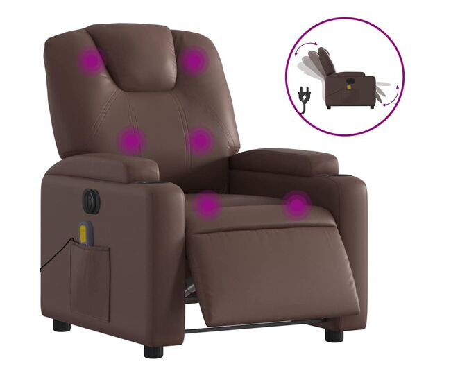 Sillón de masaje reclinable - sillón relax eléctrico cuero sintético marrón