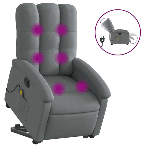 Poltrona elétrica elevatória massagens - Poltrona relax tecido cinzento-escuro