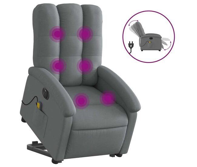 Sillón de masaje eléctrico reclinable - sillón relax elevable tela gris oscuro
