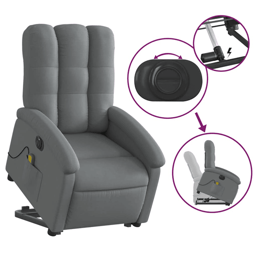 Poltrona elétrica elevatória massagens - Poltrona relax tecido cinzento-escuro