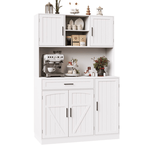 Armário lateral 110x38x180 cm - Estilo rústico, 5 portas, com LED e tomada - Branco
