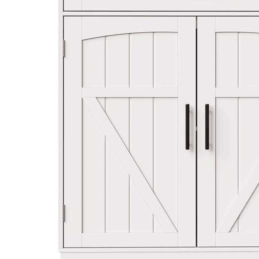 Armário lateral 110x38x180 cm - Estilo rústico, 5 portas, com LED e tomada - Branco