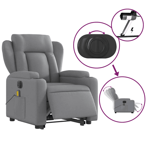 Poltrona elétrica reclinável massagens - Poltrona relax tecido cinzento-claro