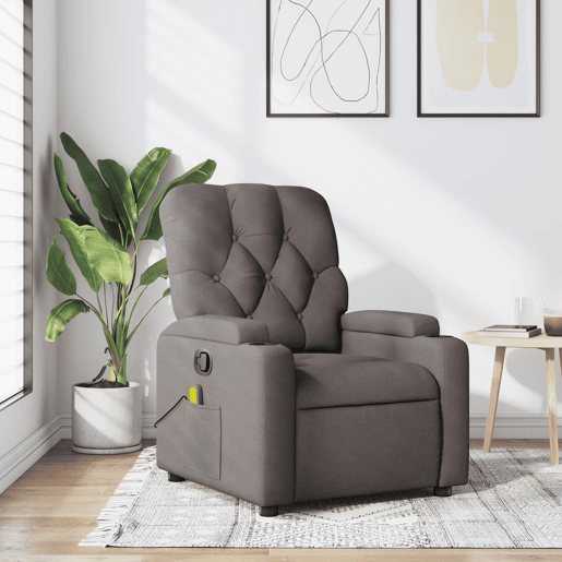 Poltrona de massagens reclinável - Poltrona relax tecido cinzento-acastanhado