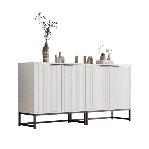 Aparador 160x40x80 cm - 2 portas, metal, pernas com estrutura - Branco