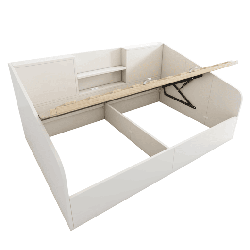 Cama hidráulica 140x190 - prateleiras, grande capacidade de armazenamento, USBType-C - branco