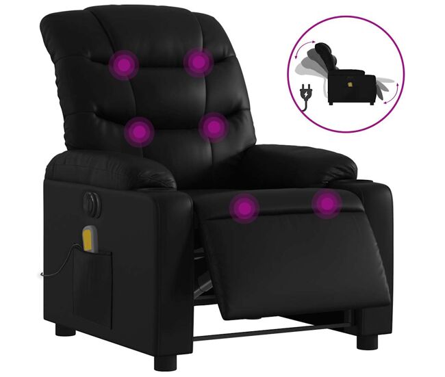 Sillón de masaje reclinable - sillón relax eléctrico cuero sintético negro